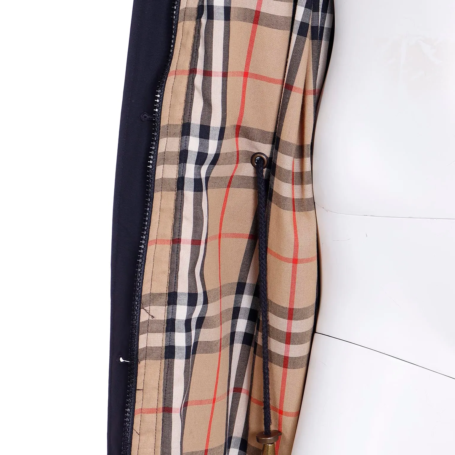 1990s Burberrys Black Raincoat With Hood & Nova Check Lining