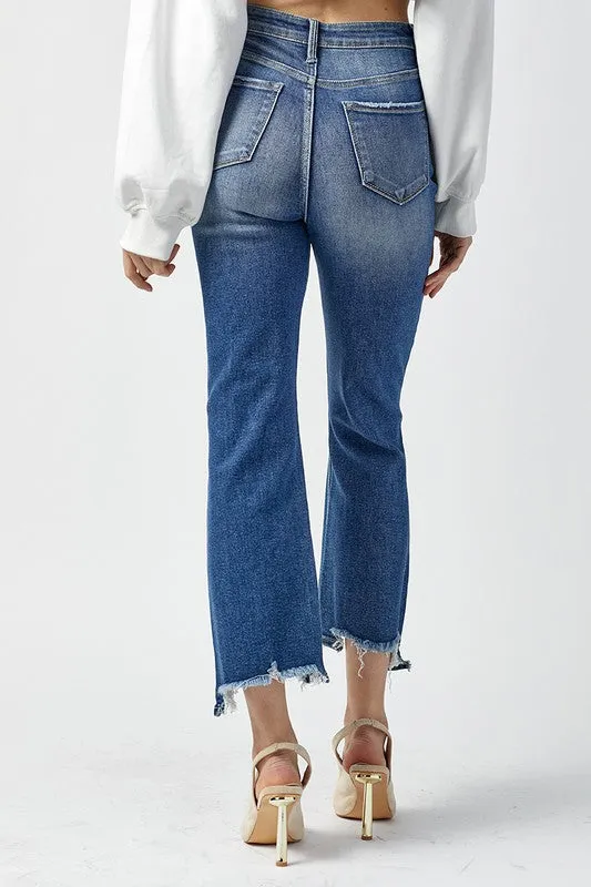 Dark Wash High Rise Raw Hem Jeans
