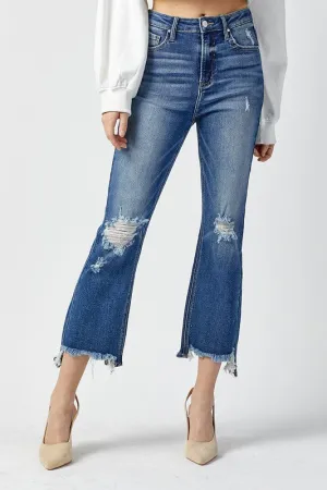 Dark Wash High Rise Raw Hem Jeans