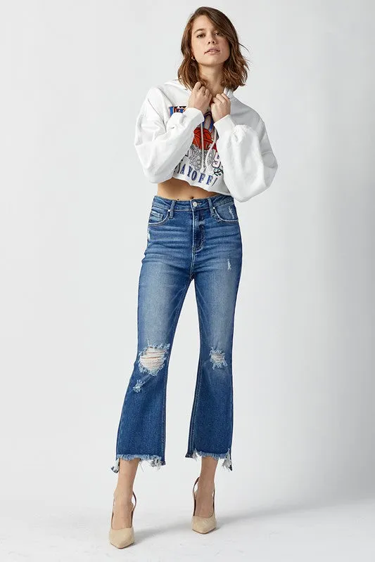 Dark Wash High Rise Raw Hem Jeans