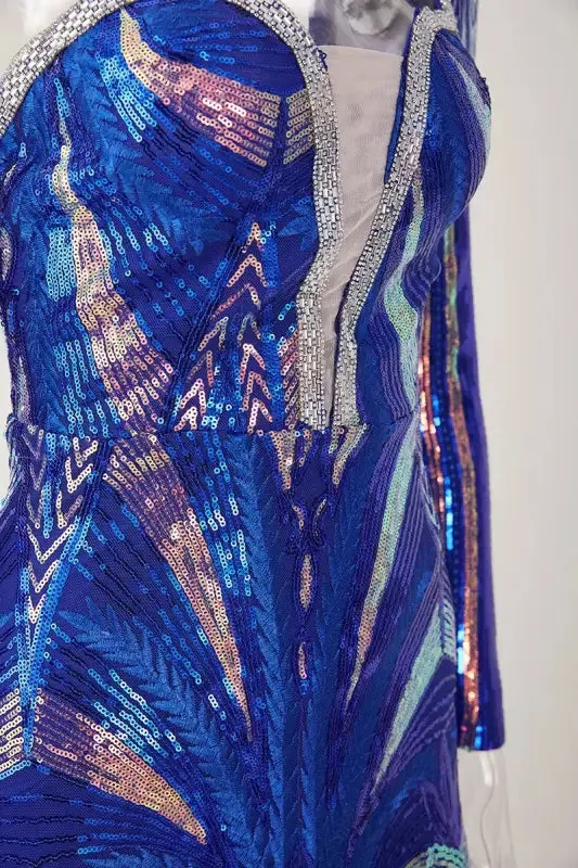 Exquisite Collar Floor Length Sequin Dress