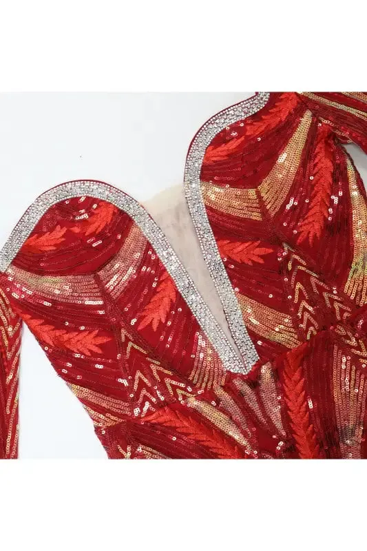 Exquisite Collar Floor Length Sequin Dress