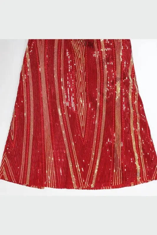 Exquisite Collar Floor Length Sequin Dress