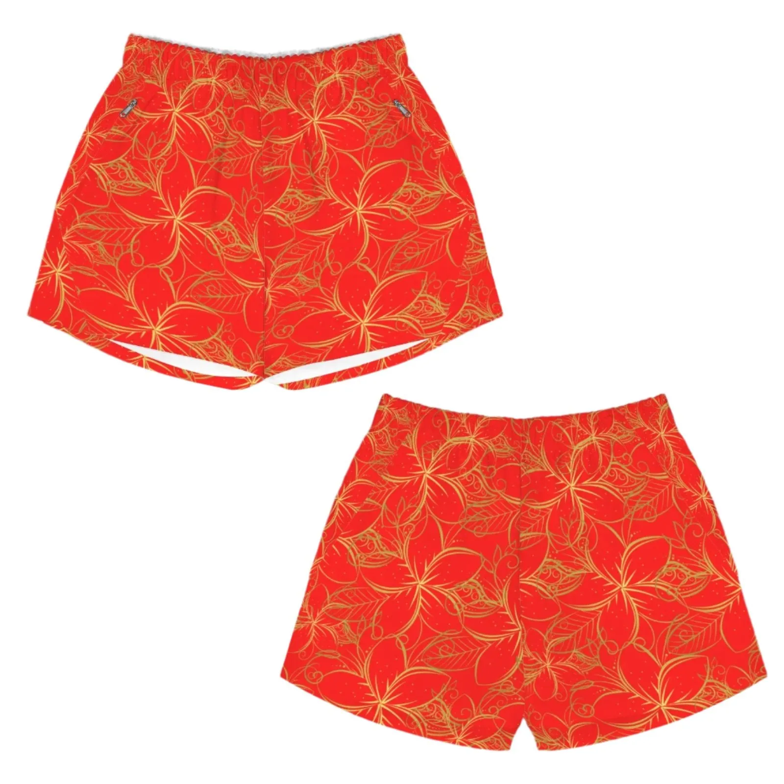 Golden Frangipani Red Art Zip Pocket Shorts up to 5 XL (FWS)