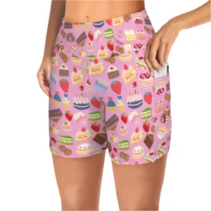 Happy Cake Pink Yoga Shorts with Pockets up to 5 XL (FWS)