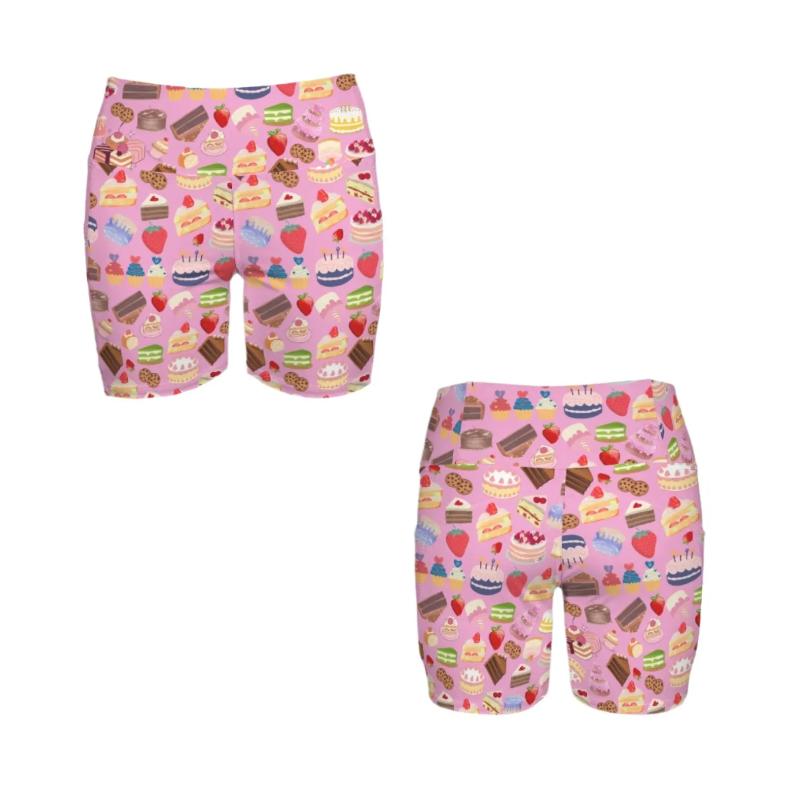 Happy Cake Pink Yoga Shorts with Pockets up to 5 XL (FWS)