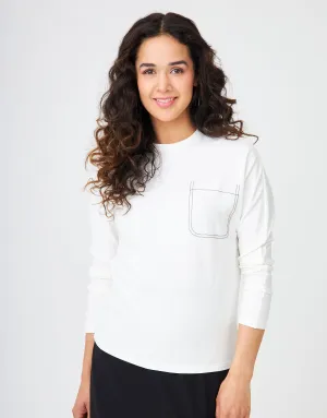 Light French Terry Crew Tee with Micro Bead Pocket Motif Ivory