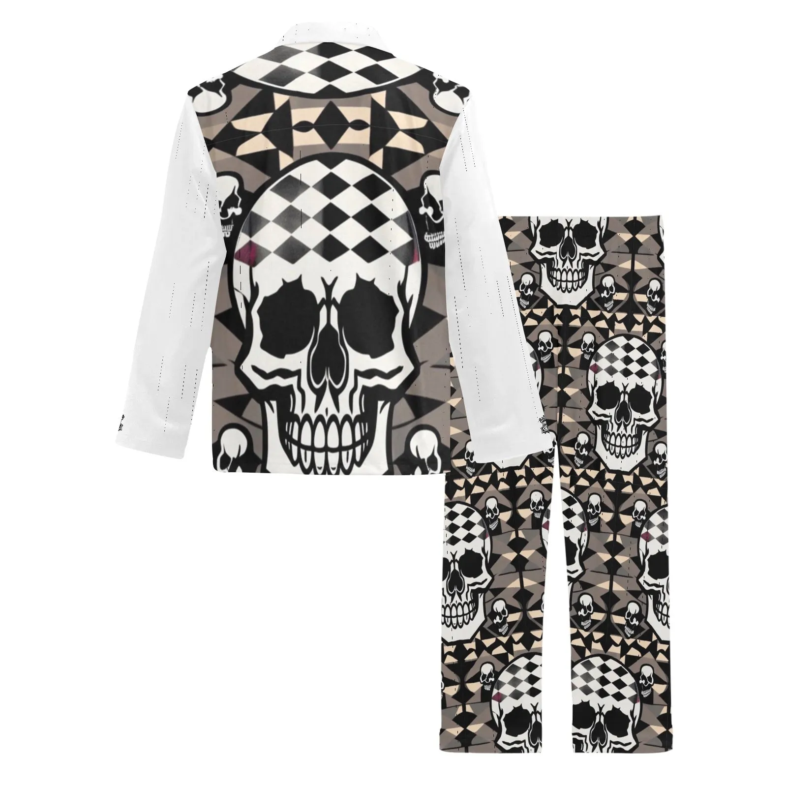 Men's V-Neck Long Pajama Set jaxs16 skull print