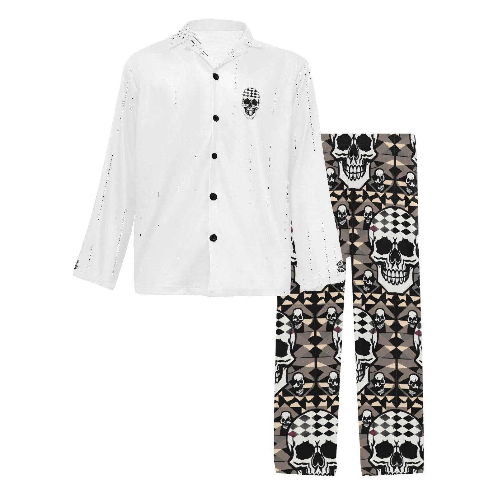 Men's V-Neck Long Pajama Set jaxs16 skull print