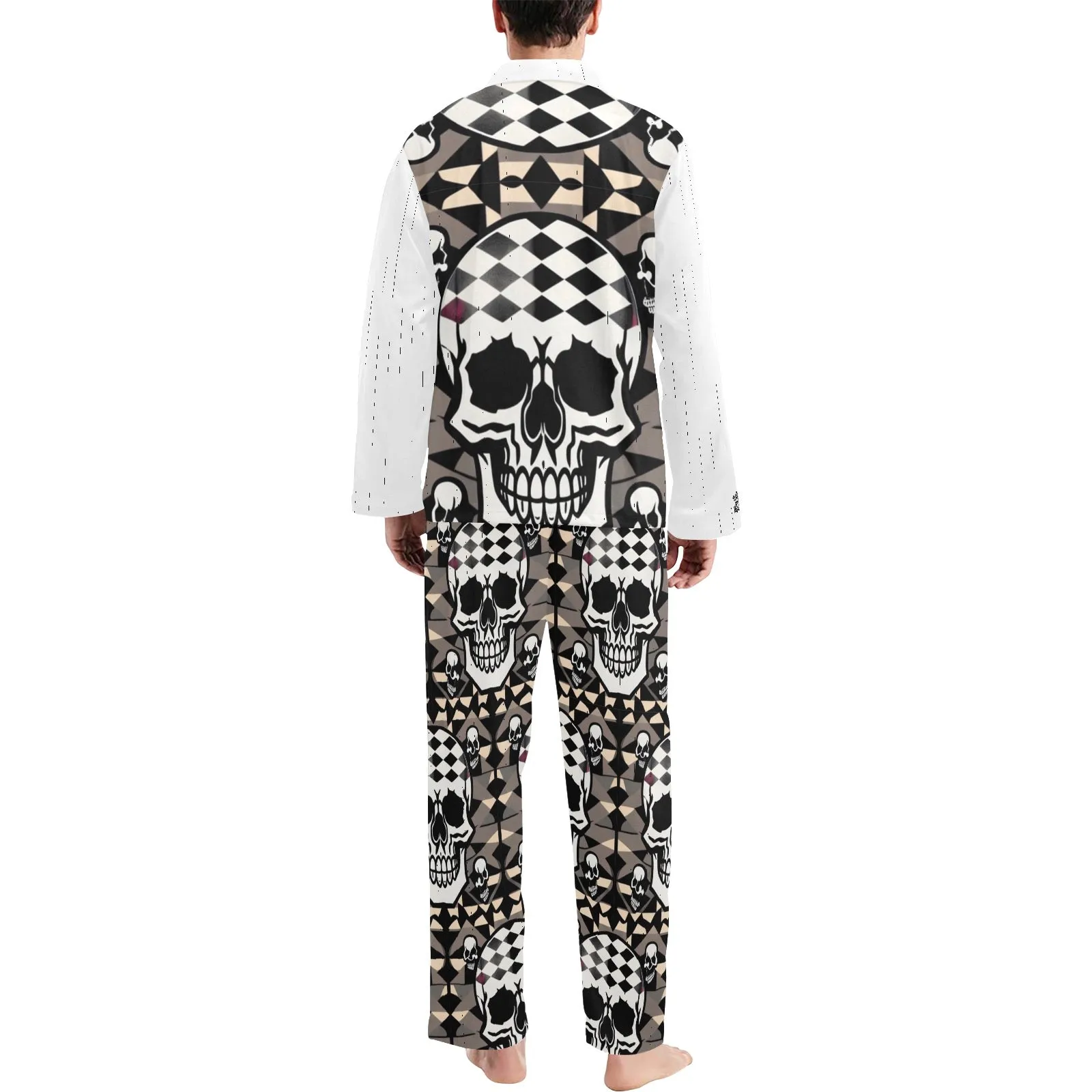 Men's V-Neck Long Pajama Set jaxs16 skull print