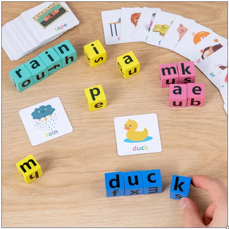 Montessori Learning Education Toy's Letter Spelling Block Flash Cards Game for Kids