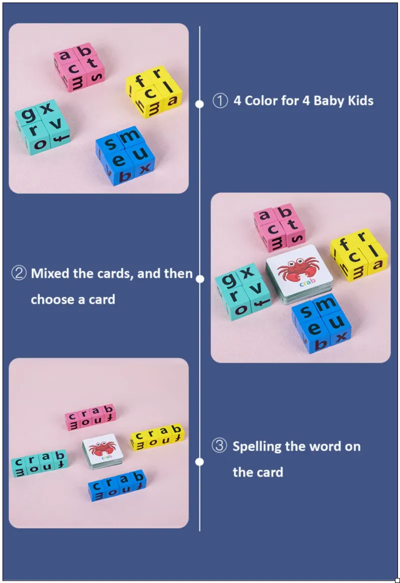 Montessori Learning Education Toy's Letter Spelling Block Flash Cards Game for Kids