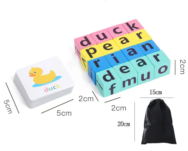 Montessori Learning Education Toy's Letter Spelling Block Flash Cards Game for Kids