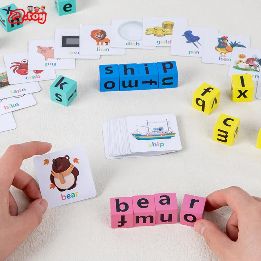 Montessori Learning Education Toy's Letter Spelling Block Flash Cards Game for Kids