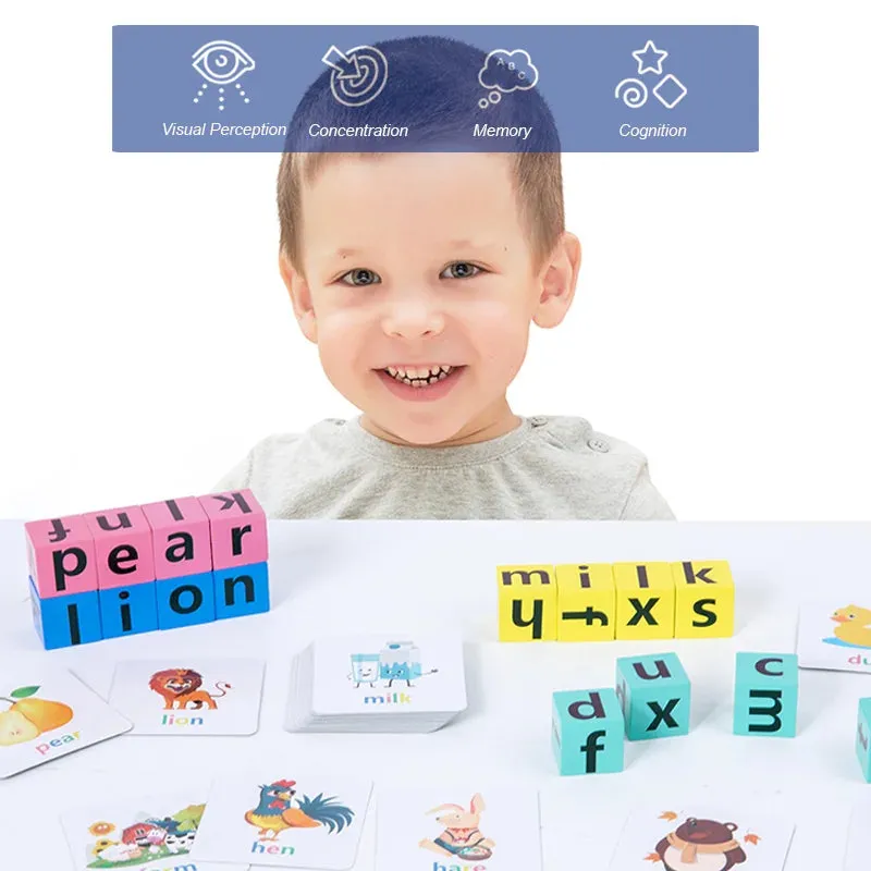 Montessori Learning Education Toy's Letter Spelling Block Flash Cards Game for Kids