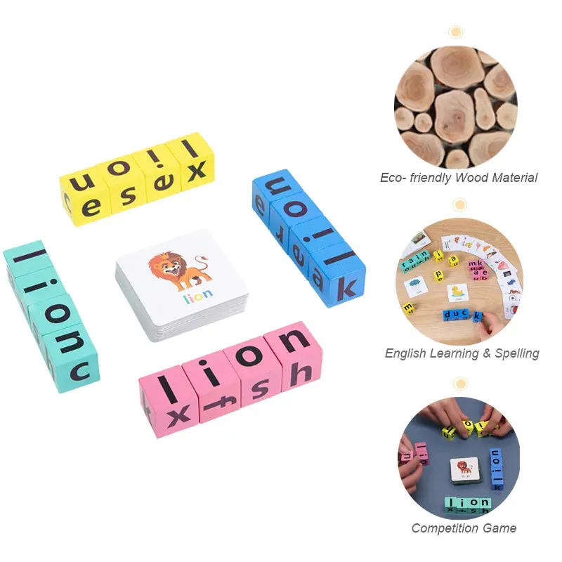 Montessori Learning Education Toy's Letter Spelling Block Flash Cards Game for Kids