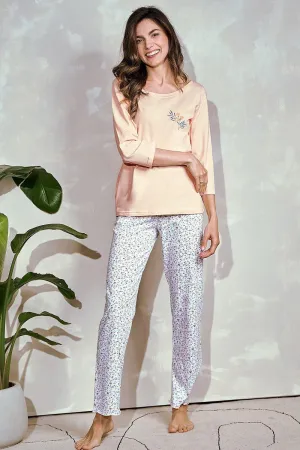 Taro 3/4-sleeve blouse and half-round neckline Women's pajamas