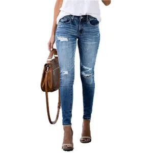 Women Pencil Pants Distressed Jeans Denim Washed Vintage Jeans